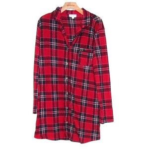 Laura Ashley Sleepwear  Button Down Dress Sleep Shirt Size Medium Red Plaid Soft